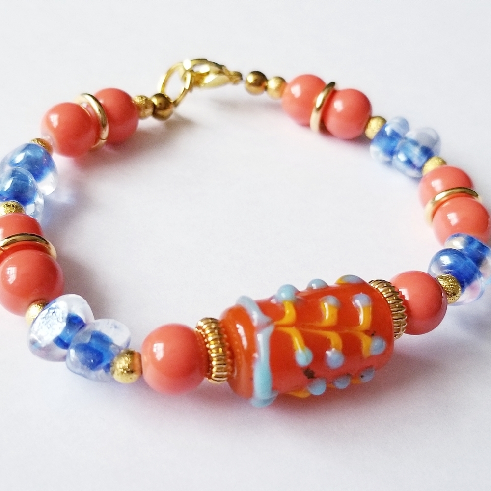 Chunky orange and blue bracelet